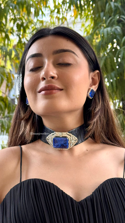 Noira Choker with Earrings-Blue