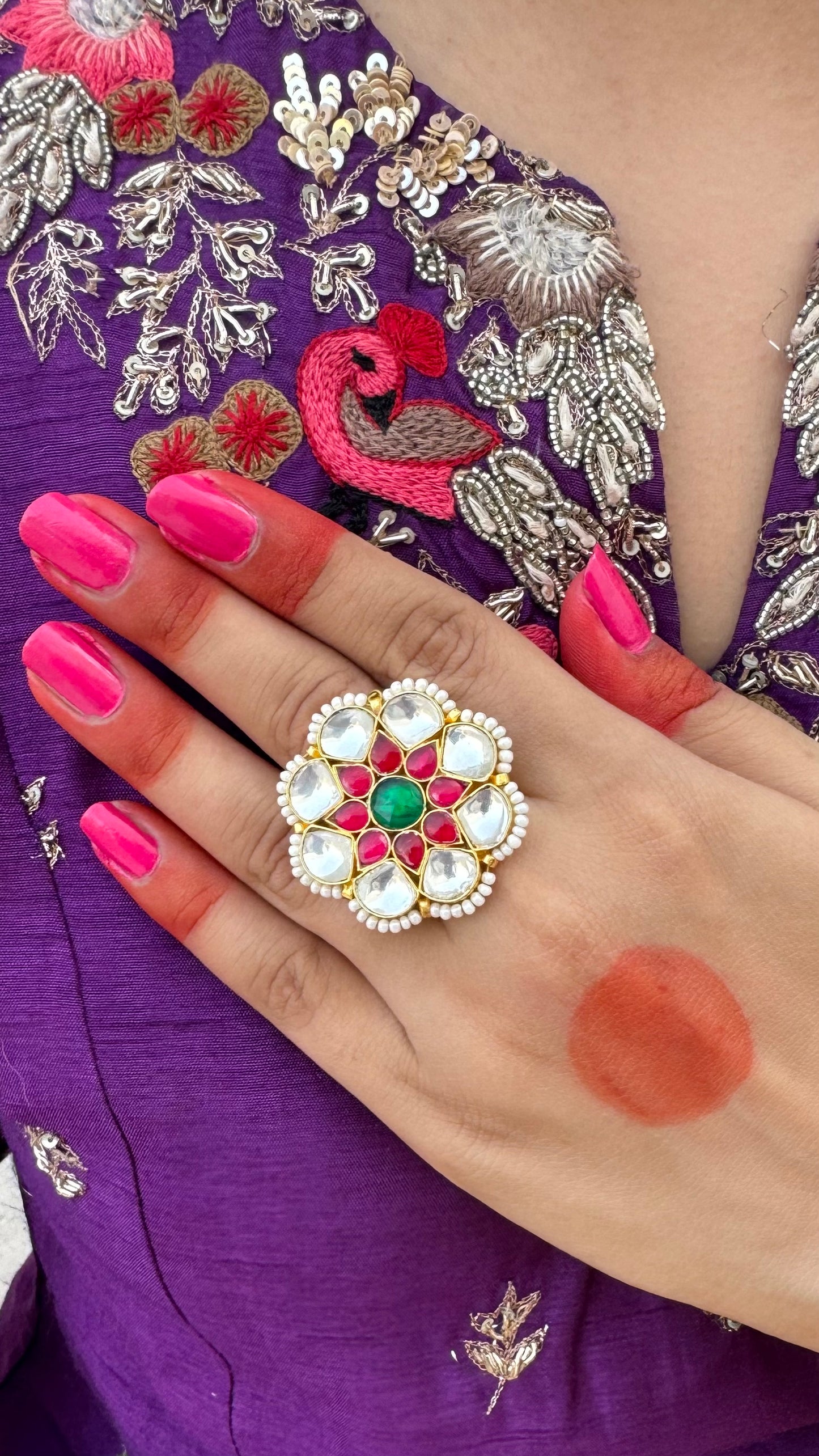 Sajan Pachi Kundan Ring