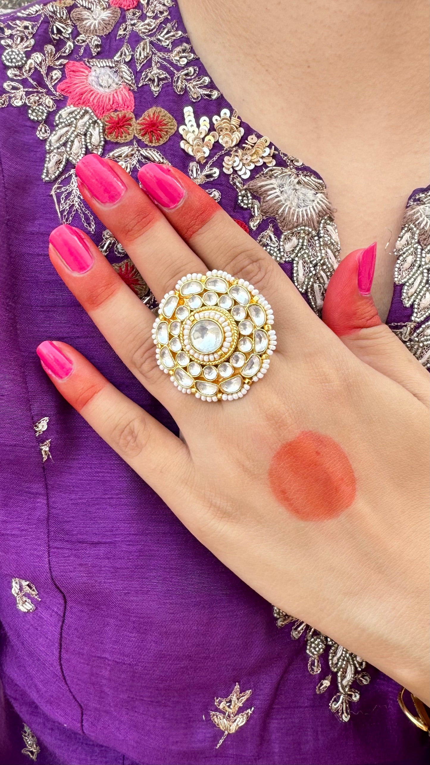 Rashmika Pachi Kundan Ring