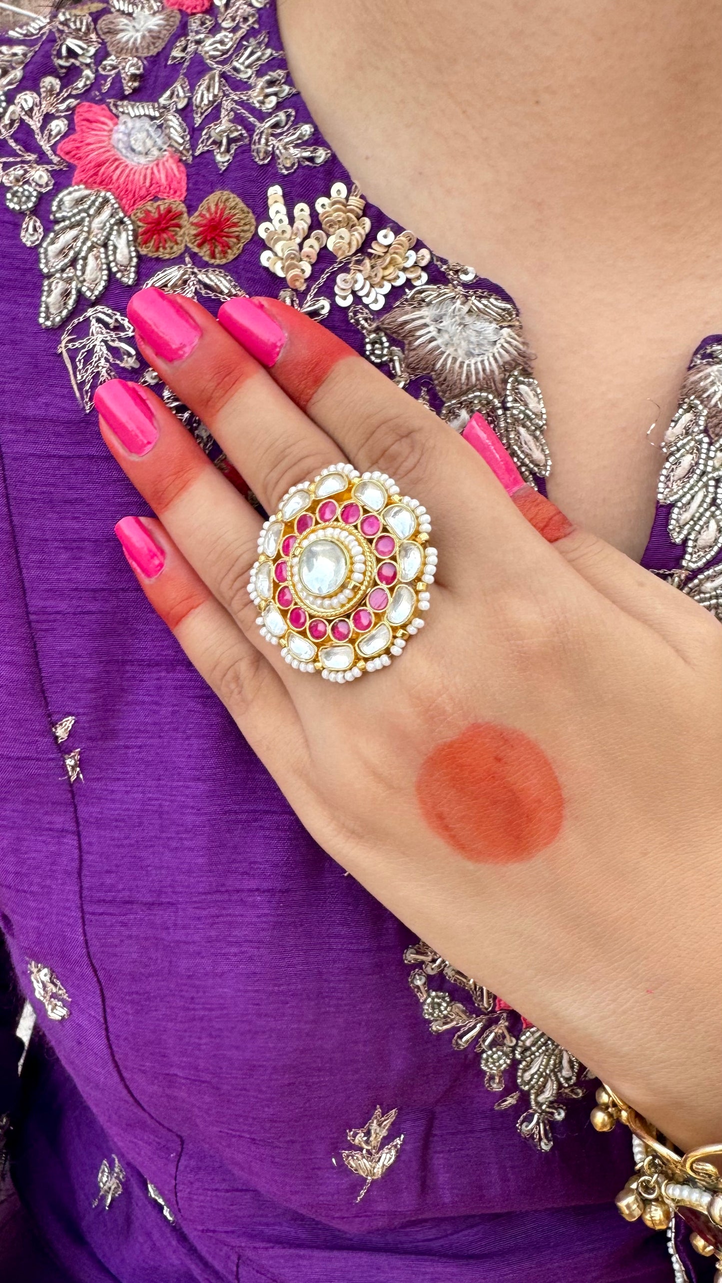 Rashmika Pachi Kundan Ring