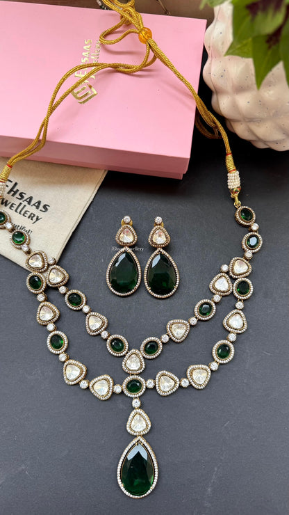 Double Layer Polki Necklace Set