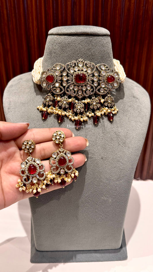 Victorian Polki Choker-Ruby