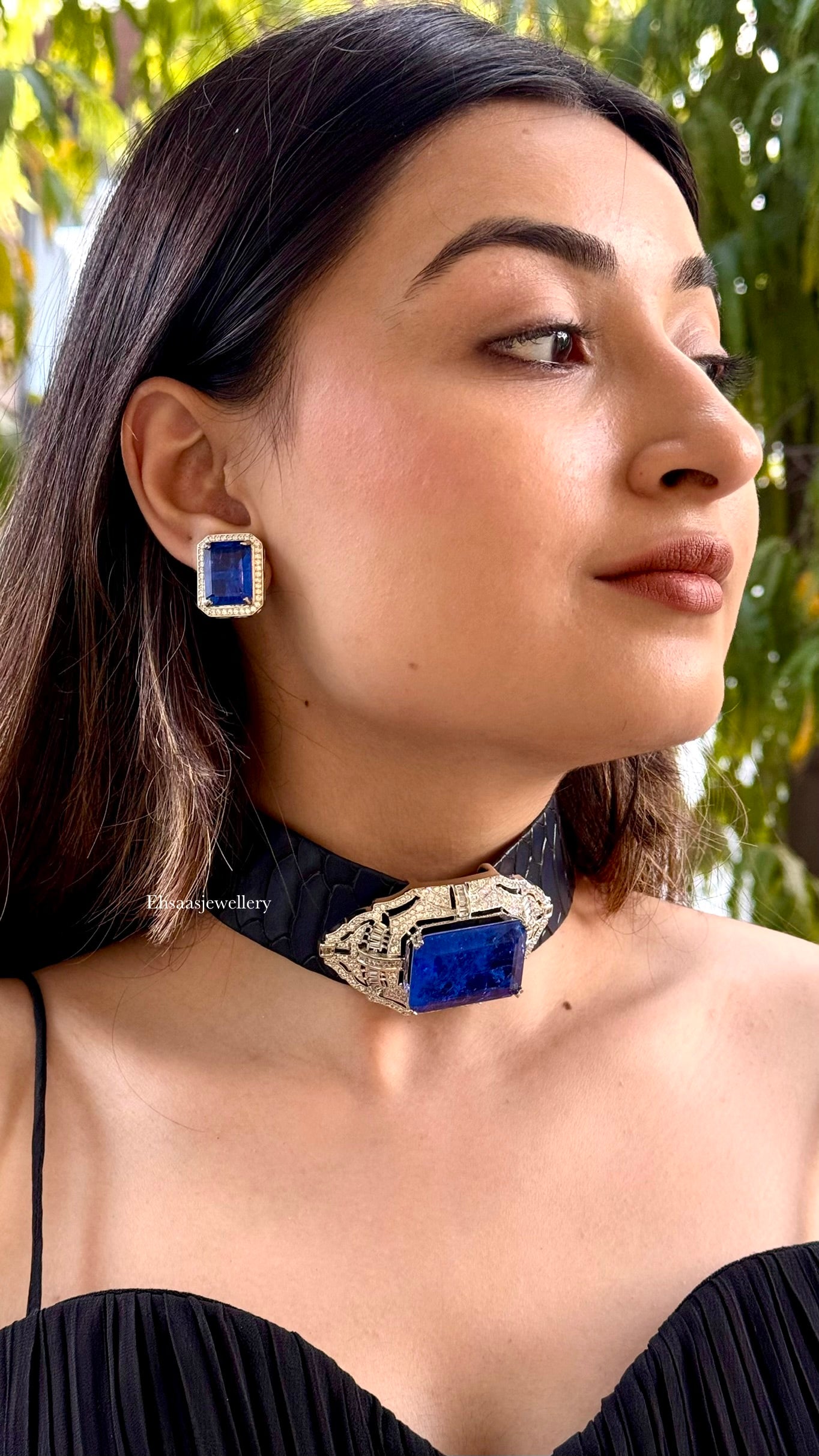 Noira Choker with Earrings-Blue