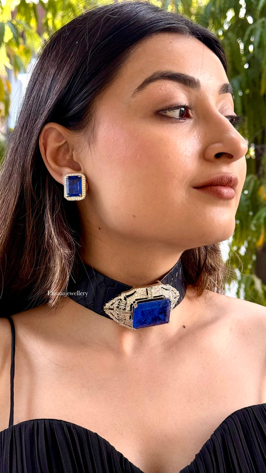 Noira Choker with Earrings-Blue