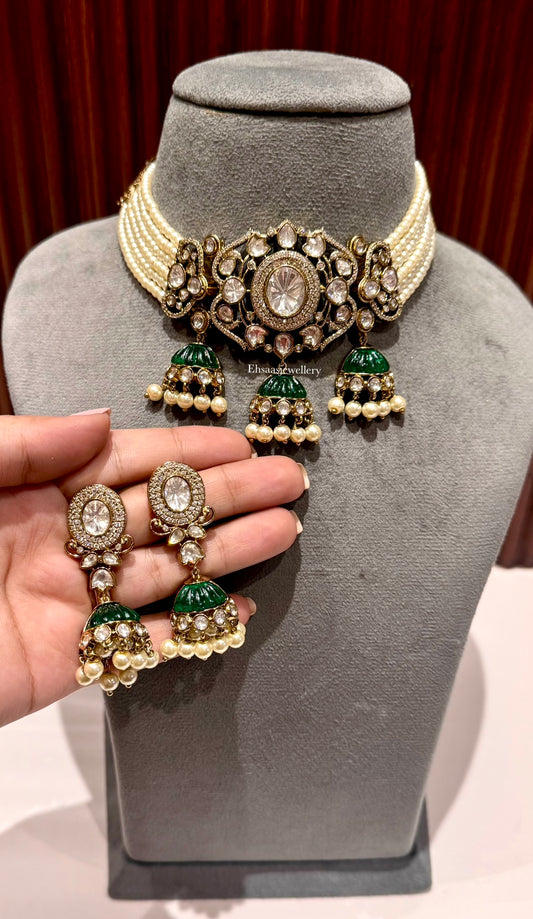 Victorian Polki Choker-Green