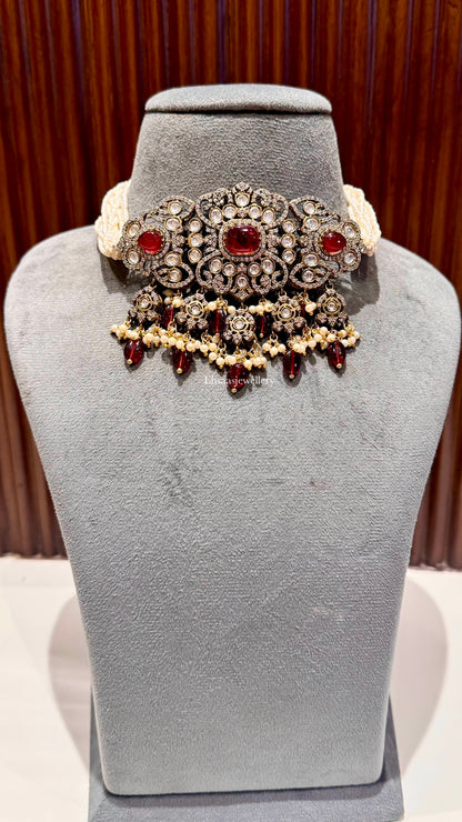 Victorian Polki Choker-Ruby