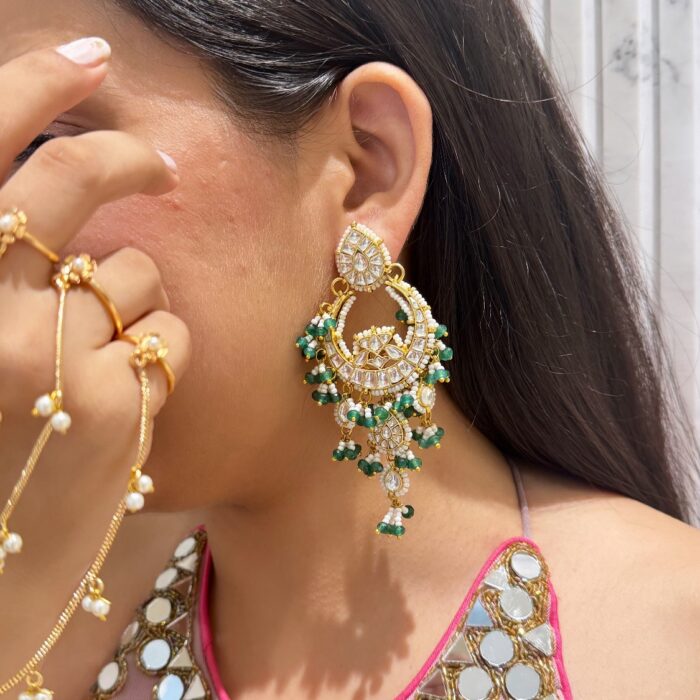 Ishana Polki Chandbalis - Green
