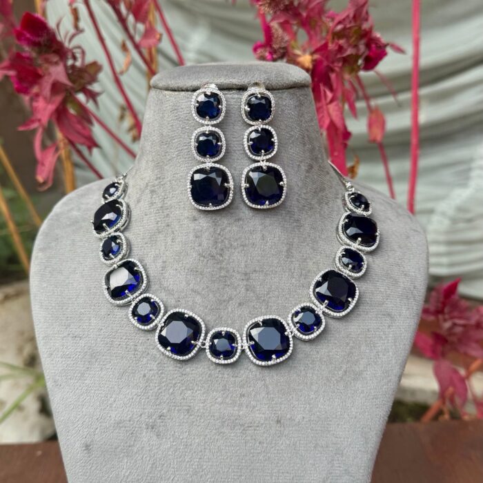 Sapphire Stone Necklace With Earrings
