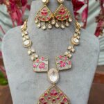 Aparna Polki Necklace With Earrings-Red