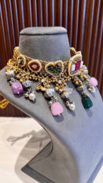 Ruhaniyat Necklace with Earring-Hot pink - Image 3