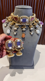Ruhaniyat Necklace With Earrings-Purple - Image 4
