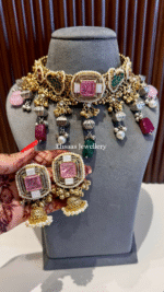 Ruhaniyat Necklace With Earrings-Pink - Image 3