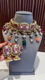 Ruhaniyat Necklace With Earrings-Pink
