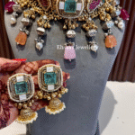 Ruhaniyat Necklace With Earrings-Mint Green