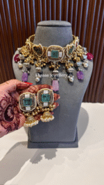 Ruhaniyat Necklace With Earrings-Mint Green - Image 4